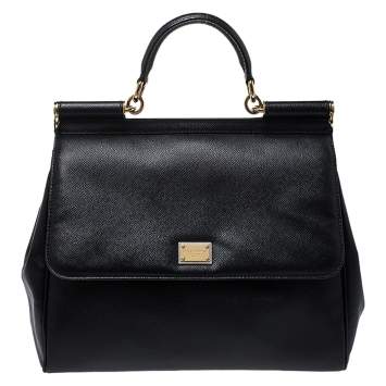 Pre Owned Dolce & Gabbana Black Leather Large Miss Sicily Top Handle Bag 