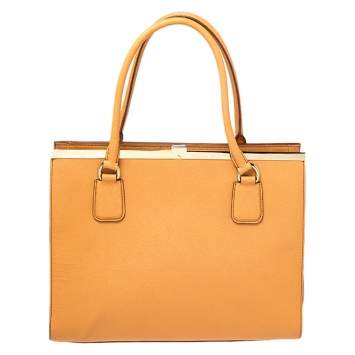 Pre Owned Dolce & Gabbana Orange Dauphine Leather Frame Tote