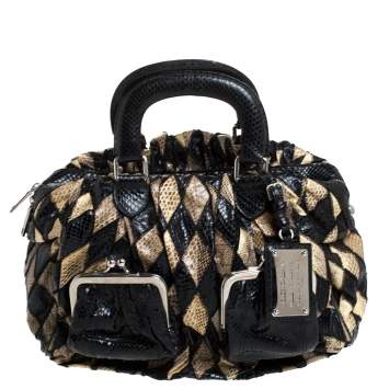Pre Owned Dolce & Gabbana Black/Beige Python Miss Curly Bag