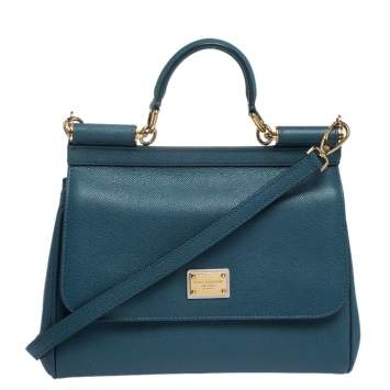 Pre Owned Dolce & Gabbana Blue Leather Medium Miss Sicily Top Handle Bag