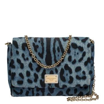 Pre Owned Dolce & Gabbana Blue Leopard Printed Denim Shoulder Bag