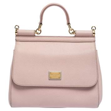 Pre Owned Dolce & Gabbana Light Pink Leather Medium Miss Sicily Top Handle Bag