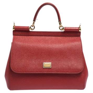 Pre Owned Dolce & Gabbana Red Leather Medium Miss Sicily Top Handle Bag