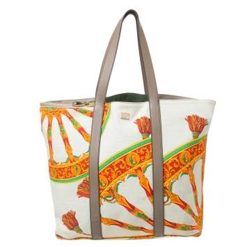 Pre Owned Dolce & Gabbana Multicolor Printed Canvas and Leather Tote