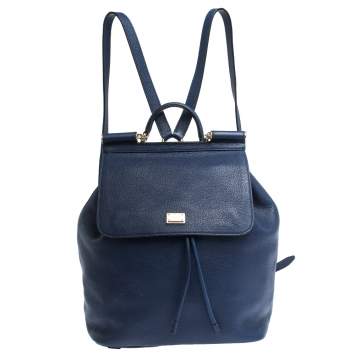 Pre Owned Dolce & Gabbana Blue Leather Miss Sicily Backpack