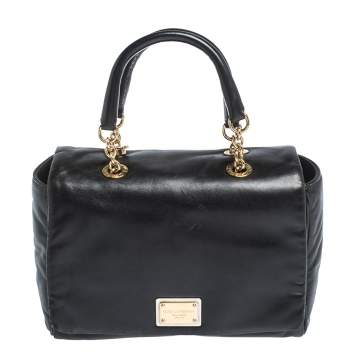 Pre Owned Dolce & Gabbana Black Soft Leather Double Handle Satchel