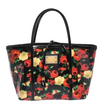 Pre Owned Dolce & Gabbana Multicolor Floral Print Vinyl and Patent Leather Miss Escape Tote