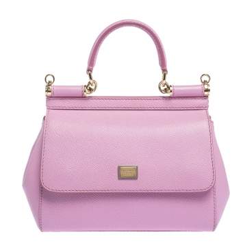 Pre Owned Dolce & Gabbana Pink Leather Small Miss Sicily Top Handle Bag
