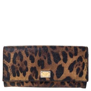 Pre Owned Dolce & Gabbana Brown Leopard Print Leather Dauphine Continental Wallet