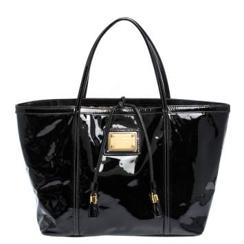Pre Owned Dolce & Gabbana Black Patent Leather Miss Escape Tote