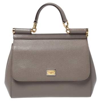 Pre Owned Dolce & Gabbana Grey Leather Medium Miss Sicily Top Handle Bag