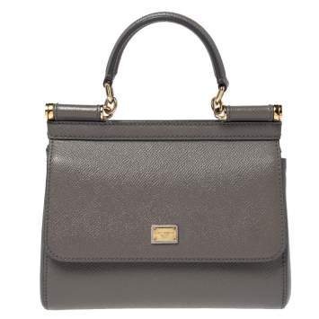 Pre Owned Dolce & Gabbana Grey Leather Small Sicily Top Handle Bag