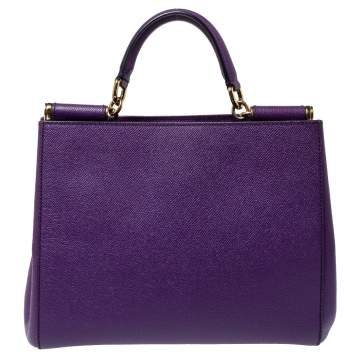 Pre Owned Dolce & Gabbana Purple Leather Medium Miss Sicily Top Handle Bag