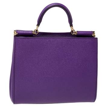 Pre Owned Dolce & Gabbana Purple Leather Miss Sicily Top Handle Bag