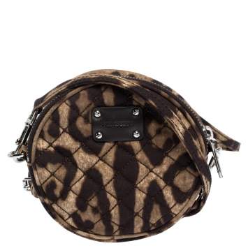 Pre Owned Dolce & Gabbana Beige Leopard Print Fabric Round Crossbody Bag