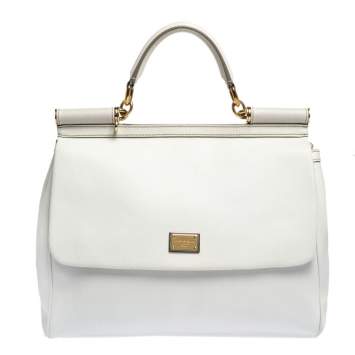 مملوكة مسبقًا Dolce & Gabbana Off White Leather Large Miss Sicily Top Handle Bag