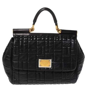 Pre Owned Dolce and Gabbana Black Leather Large Miss Sicily Top Handle Bag