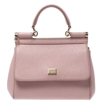 Pre Owned Dolce & Gabbana Pink Leather Small Miss Sicily Top Handle Bag