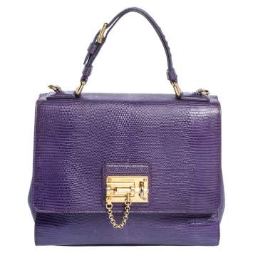 Pre Owned Dolce & Gabbana Purple Lizard Embossed Leather Medium Miss Monica Top Handle Bag
