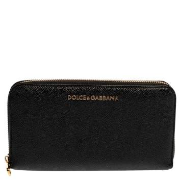 Pre Owned Dolce & Gabbana Black Leather Zip Around  Wallet