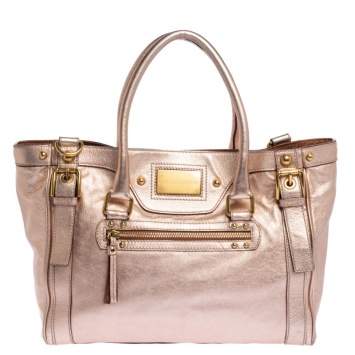 Pre Owned Dolce & Gabbana Metallic Peach Leather Miss Easy Way Tote