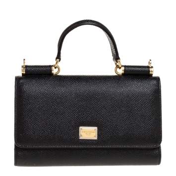 Pre Owned Dolce & Gabbana Black Leather Miss Sicily Von Wallet on Chain
