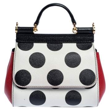 Pre Owned Dolce & Gabbana Tri Color Polka Dot Leather Mini Miss Sicily Crossbody Bag