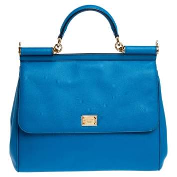 Pre Owned Dolce & Gabbana Royal Blue Leather Large Miss Sicily Top Handle Bag