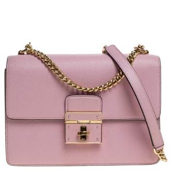Pre Owned Dolce and Gabbana Pink Leather Small Rosalia Shoulder Bag