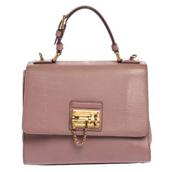 Pre Owned Dolce & Gabbana Pink Lizard Embossed Leather Medium Miss Monica Top Handle Bag