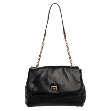 Pre Owned Dolce & Gabbana Black Leather Chain Shoulder Bags