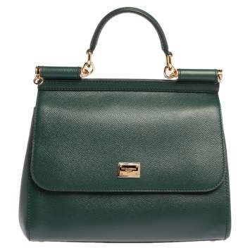 Pre Owned Dolce & Gabbana Green Leather Medium Miss Sicily Top Handle Bag