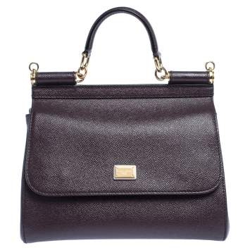 Pre Owned Dolce & Gabbana Dark Burgundy Leather Medium Miss Sicily Top Handle Bag