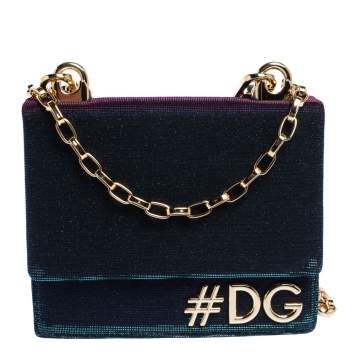 Pre Owned Dolce & Gabbana Tri Color Sparkle Fabric DG Girls Hashtag Logo Bag