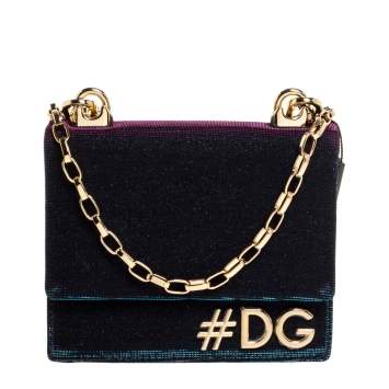 Pre Owned Dolce & Gabbana Holographic Fabric DG Girls Flap Shoulder Bag