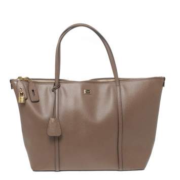 Pre Owned Dolce & Gabbana Dark Beige Leather Miss Escape Tote