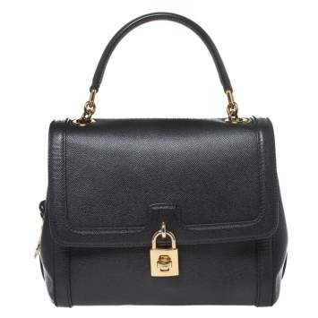 Pre Owned Dolce & Gabbana Black Leather Padlock Top Handle Bag