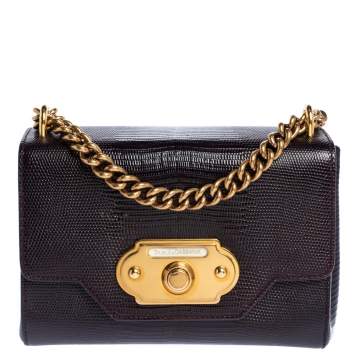 Pre Owned Dolce & Gabbana Dark Burgundy Lizard Embossed Leather Welcome Shoulder Bag