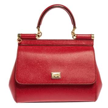 Pre Owned Dolce & Gabbana Red Leather Small Miss Sicily Top Handle Bag