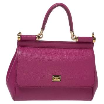 Pre Owned Dolce & Gabbana Fuchsia Leather Small Miss Sicily Top Handle Bag