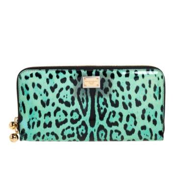 Pre Owned Dolce & Gabbana Green/Black Leopard Print Patent Leather Oversized Clutch