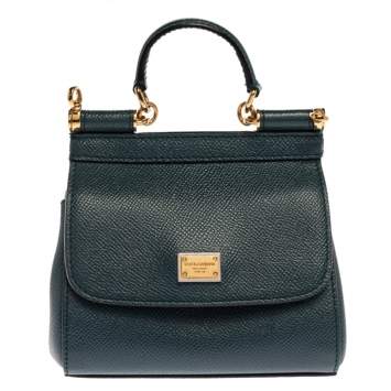Pre Owned Dolce and Gabbana Dark Teal Leather Mini Miss Sicily Bag