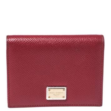 Pre Owned Dolce & Gabbana Red Leather Flap Card Holder