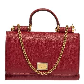 Pre Owned Dolce & Gabbana Red Leather Sicily Von Wallet on Chain