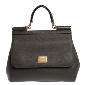 Pre Owned Dolce & Gabbana Grey Leather Medium Miss Sicily Top Handle Bag