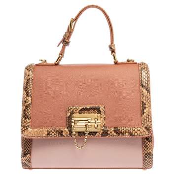 Pre Owned Dolce and Gabbana Old Rose Leather and Python Trim Medium Miss Monica Top Handle Bag