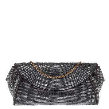 Pre Owned Dolce & Gabbana Black Crystal Embellished Suede Miss Stardust Chain Clutch