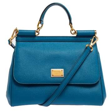 Pre Owned Dolce & Gabbana Blue Leather Medium Miss Sicily Top Handle Bag