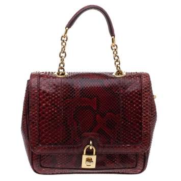 Pre Owned Dolce & Gabbana Red Python Padlock Top Handle Bag