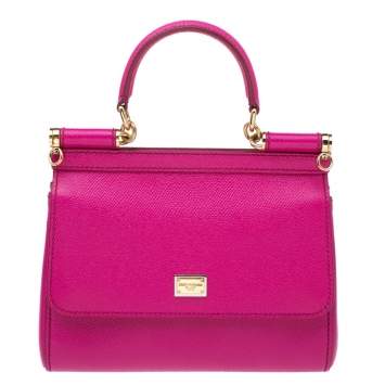 Pre Owned Dolce & Gabbana Fuchsia Leather Miss Sicily Top Handle Bag